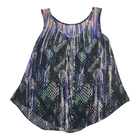 Aqua Womens Sz Xs Open Back Sheer Colorful Tank Top Purple Green Blue Vibrant - Picture 2 of 8